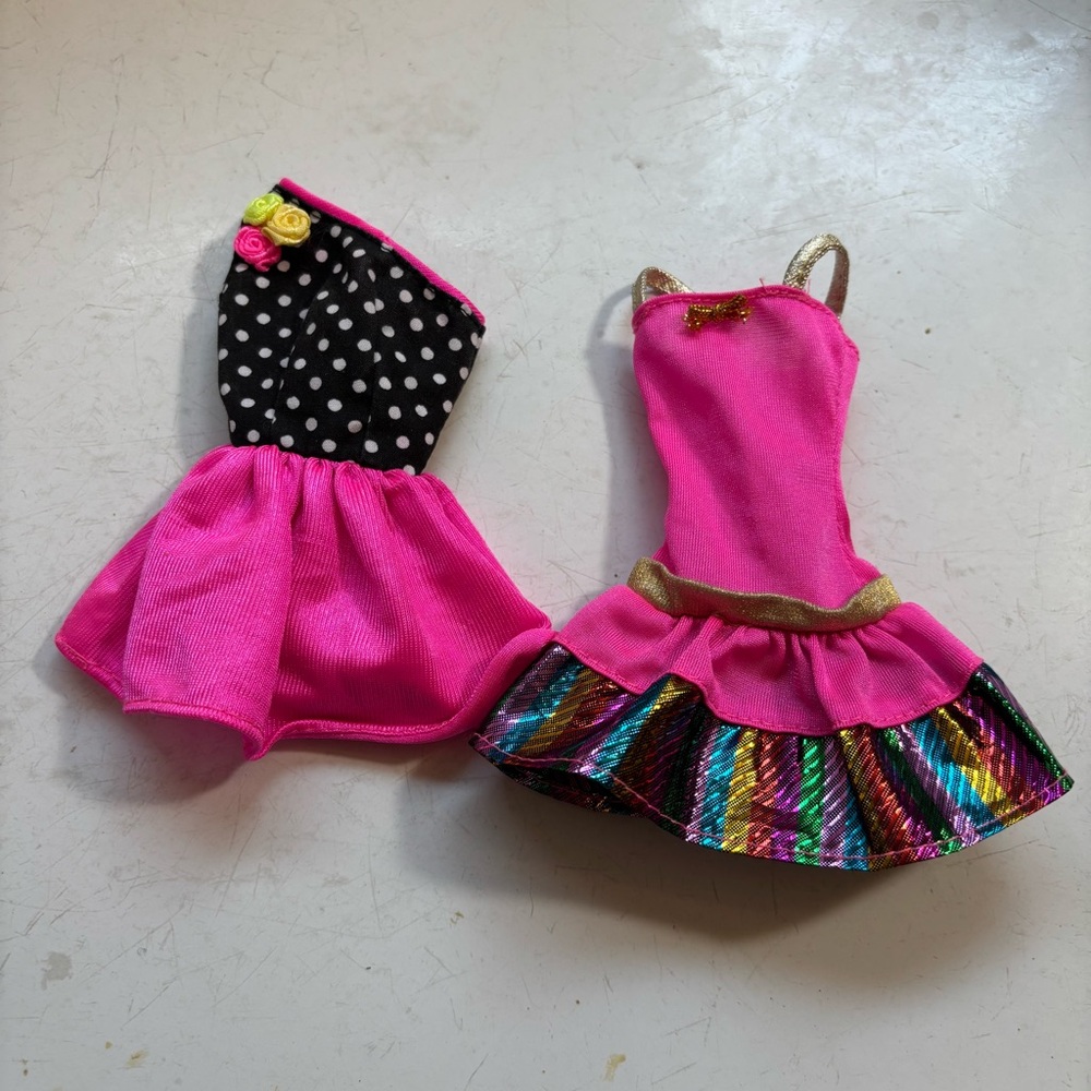 🛍️3/$30 Mattel Barbie doll set of two pink short party dresses